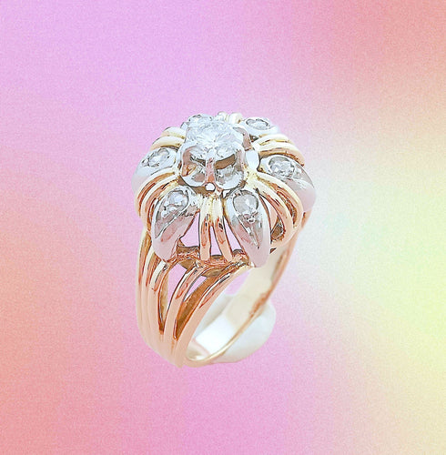 Bague 51 Bague Fleur Diamants Or Rose Platine 58 Facettes AA 1627