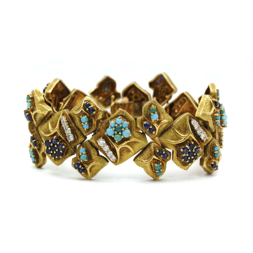 Bracelet Bracelet Or, Diamants, Saphirs et Turquoises 58 Facettes 220262R