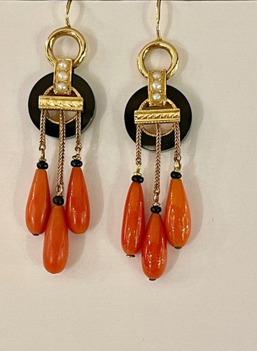 Boucles d'oreilles Pendants d'Oreilles Or Onyx Corail 58 Facettes 862568