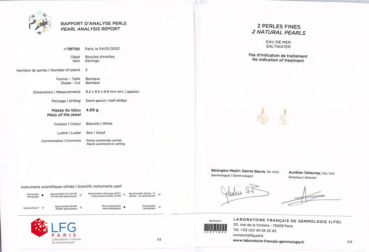 Boucles d'oreilles Boucles d'oreilles - Or & Perles fines baroque 58 Facettes 220022SP