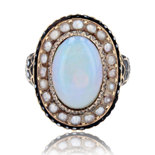 Bague 48 Bague ancienne opale perles fines émail 58 Facettes 22-493