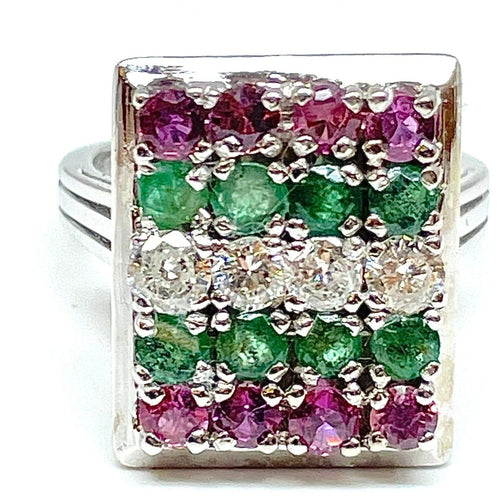 Bague Bague vintage en or blanc, diamants et pierres précieuses 58 Facettes