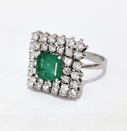 Bague 56 Bague or blanc émeraude diamants 58 Facettes 1-918/1