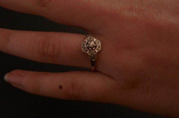 Bague 57 Bague Art Déco Diamants Platine Et Or Blanc 58 Facettes