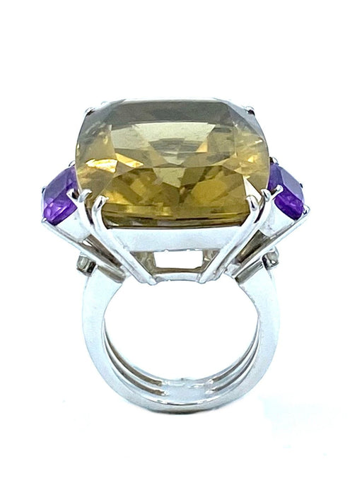 Bague Antonini. Bague or blanc quartz, améthystes et diamants 58 Facettes