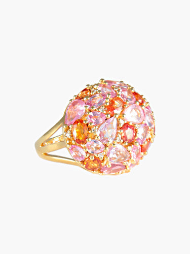 Bague 52 Bague Boule Saphirs roses, Citrines miel et Diamants 58 Facettes