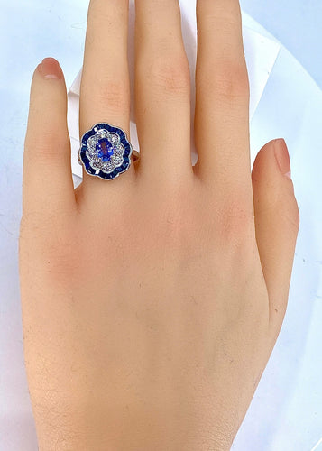 Bague 51 Bague marguerite Or Saphirs Diamants 58 Facettes AB214