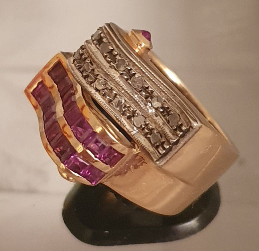 Bague 56 Bague "Vague" 2 Ors Rubis Diamants 58 Facettes R 1369  Ree