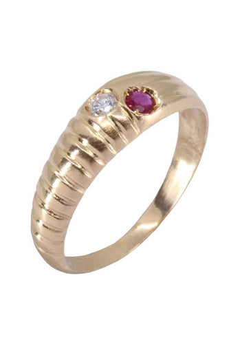 Bague 49 BAGUE JONC GODRONNÉE RUBIS ET DIAMANT 58 Facettes 061671
