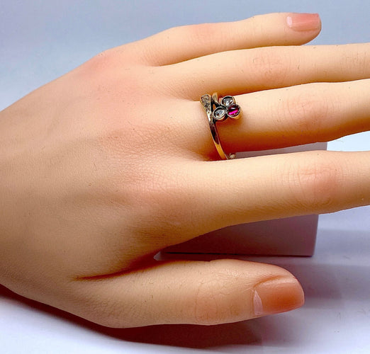 Bague 58 Bague Or jaune Diamants Pierre rouge 58 Facettes AB279