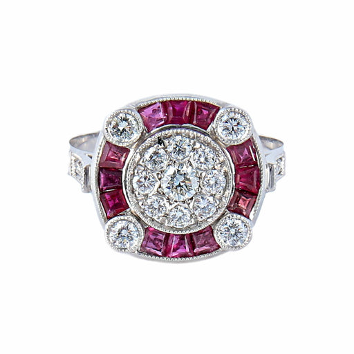 Bague 54 Bague Style Art Déco Diamants et Rubis 58 Facettes