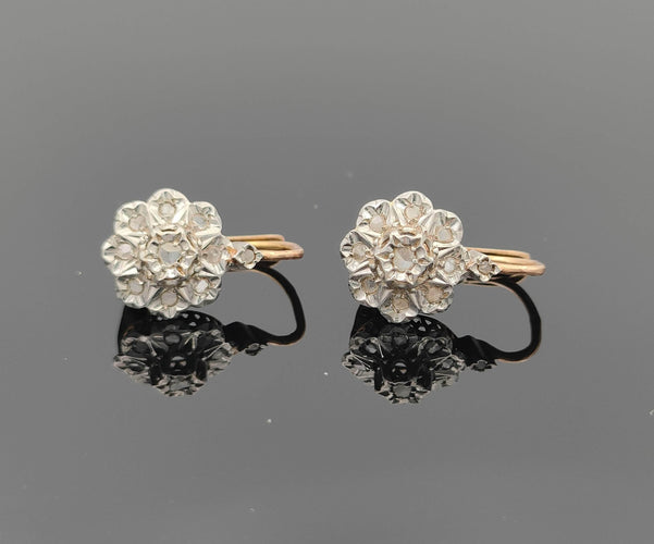 Boucles d'oreilles Boucles d'oreilles dormeuses anciennes or et platine 58 Facettes