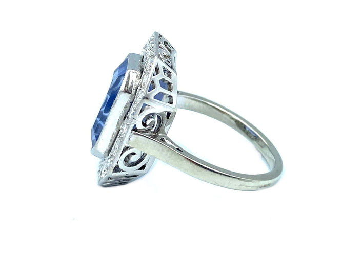 Bague Bague style Art-Deco or blanc, saphir et diamants 58 Facettes