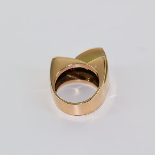 Bague 53 Bague Tank or jaune pierres rouges 58 Facettes