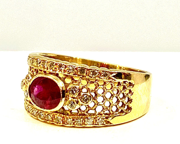 Bague 54 Bague Or jaune Rubis Diamants 58 Facettes AB227
