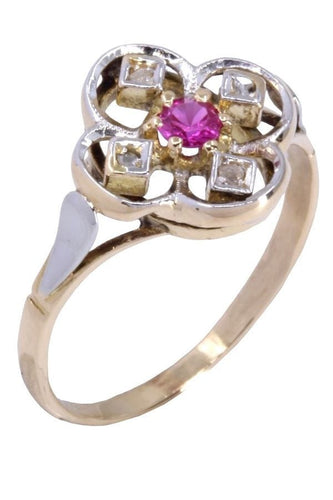 Bague 54 BAGUE TRÈFLE ART NOUVEAU RUBIS DIAMANTS 58 Facettes 073181