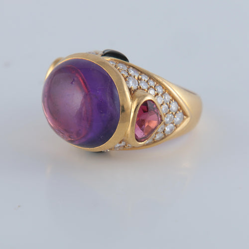Bague 52 Marina B. - Bague Dôme Améthyste Tourmalines roses Diamants 58 Facettes