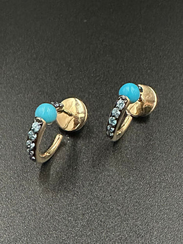 Boucles d'oreilles POMELLATO - Créoles Or Turquoises Zircons 58 Facettes