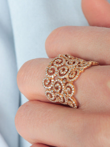 Bague 52 Bague large Diamants Or jaune 58 Facettes