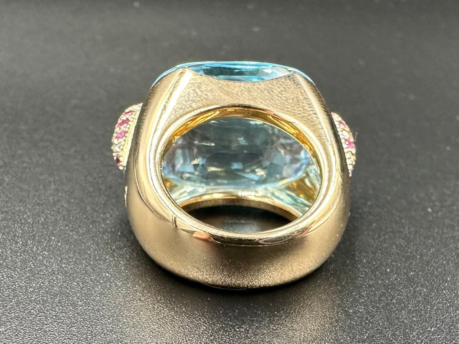 Bague POMELLATO - Bague Pin-up Or rose Aigue-marine Diamants Rubis 58 Facettes