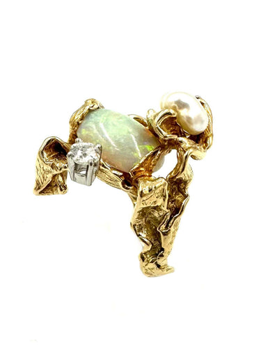 Bague 62 GILBERT ALBERT -  Bague Or Opale Diamant et Perle baroque 58 Facettes
