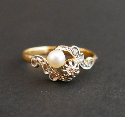 Bague 55 Bague Diamants Et Perle 58 Facettes