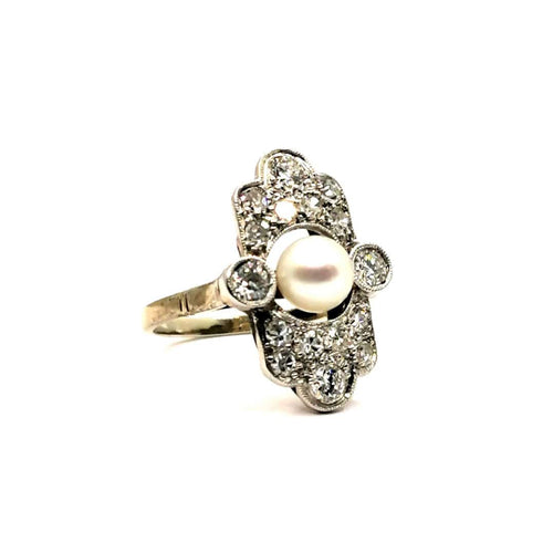 Bague Bague Art Déco diamants et perle fine 58 Facettes 3730
