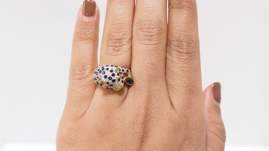Bague 55 Bague Panthère Or jaune Saphirs Diamants 58 Facettes 32508