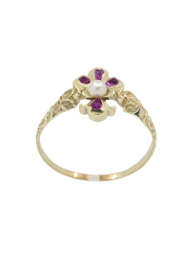 Bague BAGUE FLEUR DE LYS RUBIS ET PERLE 58 Facettes 040421