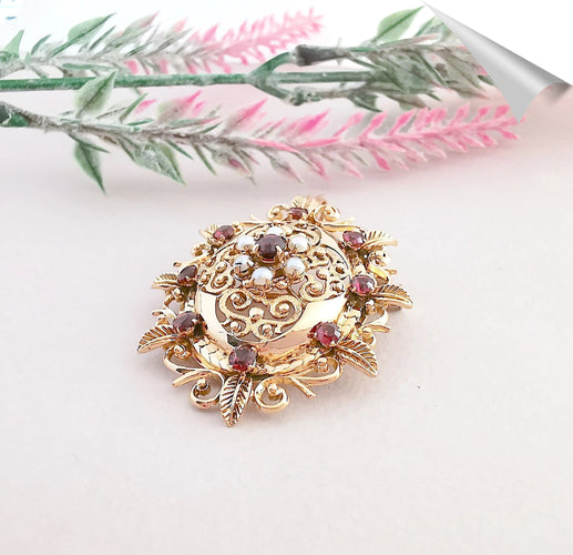 Pendentif Pendentif  Broche Grenats Perles de culture 58 Facettes AB 1083