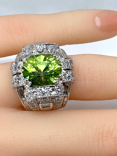 Bague 51 Bague Art Déco Platine diamants et péridot 58 Facettes