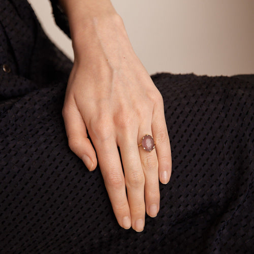 Bague 46 Bague Or jaune, quartz rose 58 Facettes