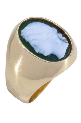 Bague CHEVALIÈRE ANCIENNE AGATE VERTE 58 Facettes 069421