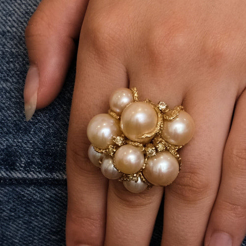 Bague 54 Bague Cocktail Perles Diamants 58 Facettes FL249