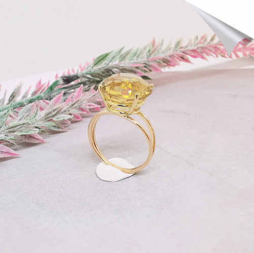 Bague 53.5 Bague Citrine Jaune en Solitaire Or Jaune 58 Facettes AA 1513