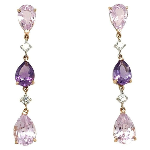 Boucles d'oreilles Boucles d'oreilles pendantes diamants améthyste kunzites 58 Facettes