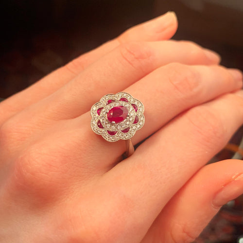 Bague 53 Bague Style 1900 Rubis Diamants 58 Facettes