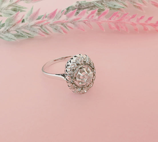 Bague 57 Bague Ancienne Diamants Or Blanc et Platine 58 Facettes AB 1075