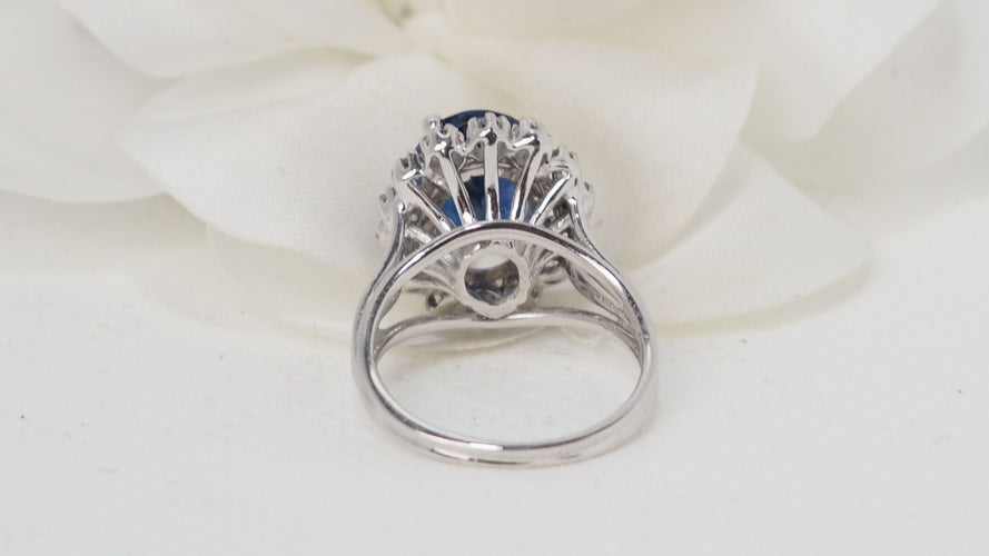 Bague 49 Bague entourage Or blanc Saphir Diamants 58 Facettes 32358