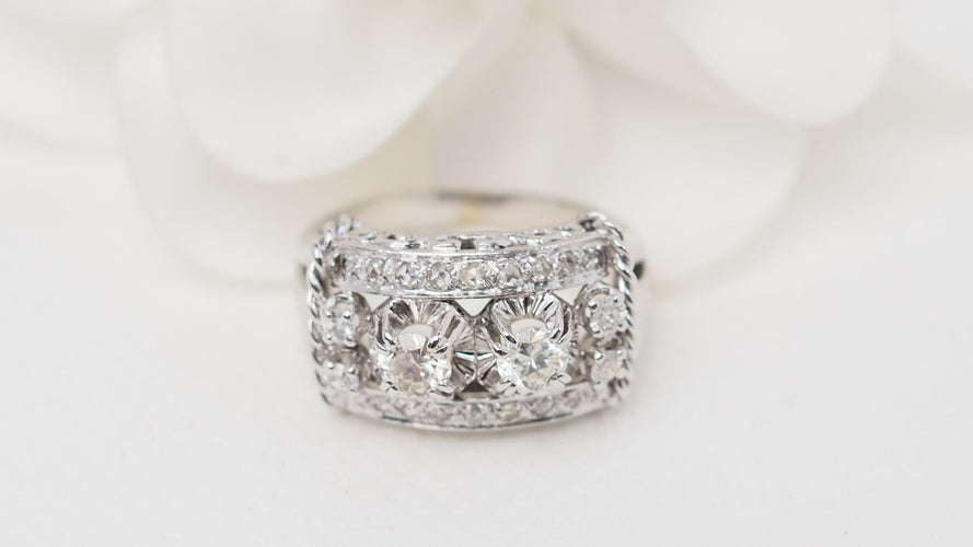 Bague 57 Bague Art Déco Or blanc Platine et Diamants 58 Facettes 32465