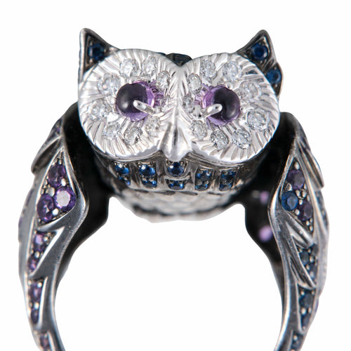 Bague 55 BOUCHERON - Bague Hibou Améthystes Saphirs Diamants 58 Facettes