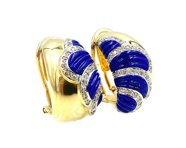 Boucles d'oreilles Boucles d’oreilles or jaune, lapis et diamants 58 Facettes