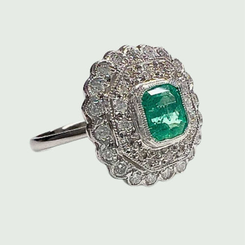 Bague 58 BAGUE EN PLATINE DE STYLE ART DÉCO AVEC DIAMANTS ET ÉMERAUDES 58 Facettes Q994A