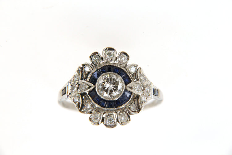 Bague Bague Margueritte en Platine & Diamants, Saphirs 58 Facettes 6492r
