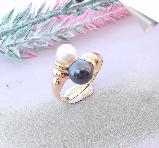 Bague Bague " Toi et Moi " Perle de culture Hématite 58 Facettes AA 1542