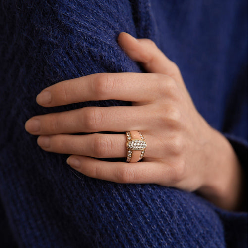 Bague 50.5 Van Cleef & Arpels - Bague vintage Diamants Jade rose 58 Facettes