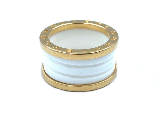 Bague 54 BVLGARI. Collection BZero 1, alliance or rose 18K et céramique 58 Facettes