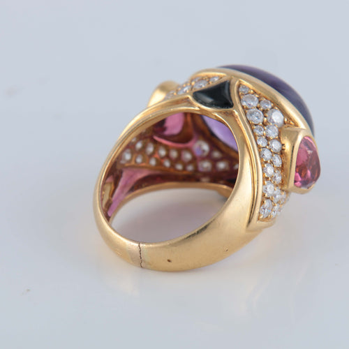 Bague 52 Marina B. - Bague Dôme Améthyste Tourmalines roses Diamants 58 Facettes