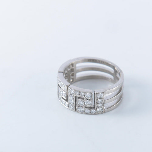 Bague 54 Bague à motifs grecs, diamants et platine 58 Facettes