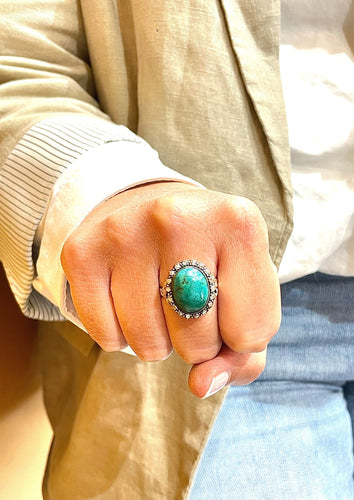 Bague Bague or argent turquoise diamants 58 Facettes